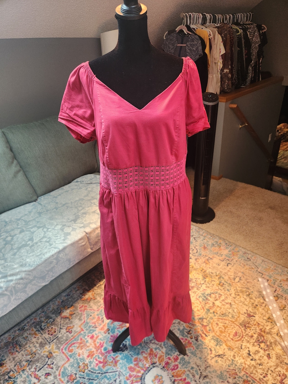 torrid Raspberry-Pink Midi Dress with Sexy Crochet Detail Waist & Tie Back 1X